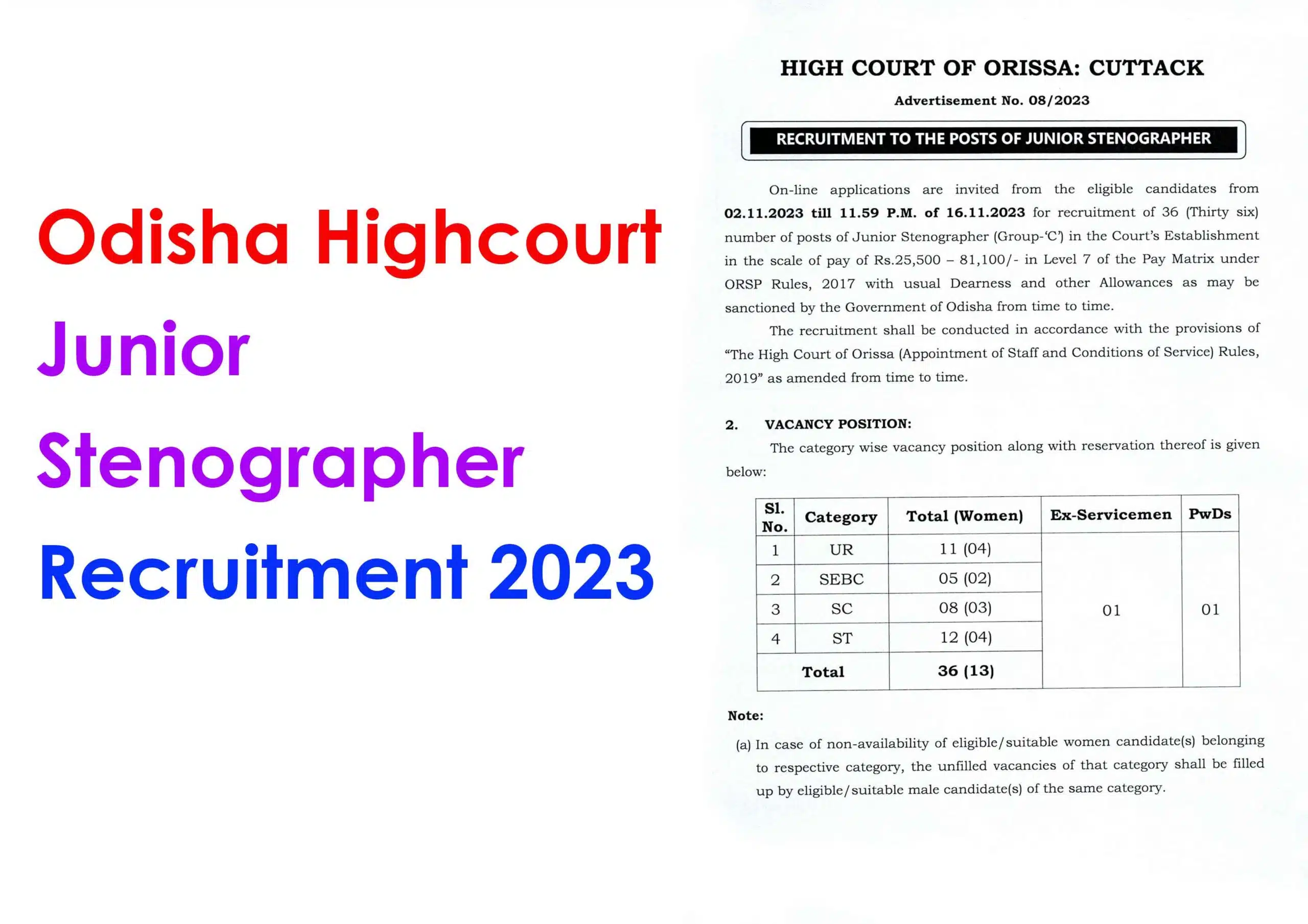 odisha highcourt stenographer scaled